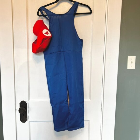 Super Mario Halloween Costume Blue Overalls and Red Hat youth Sz 6-8, 120-130cm - Picture 4 of 5